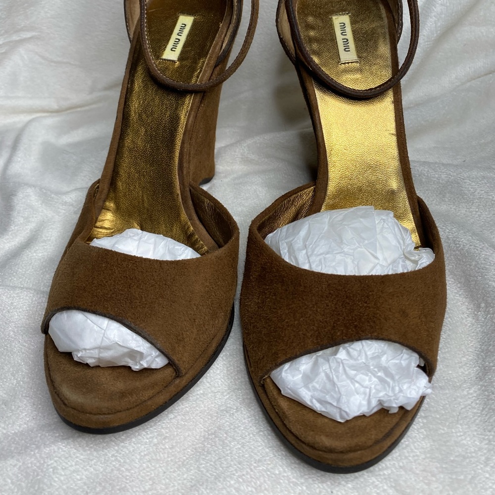 Miu Miu Brown Suede wedge espadrille sandals